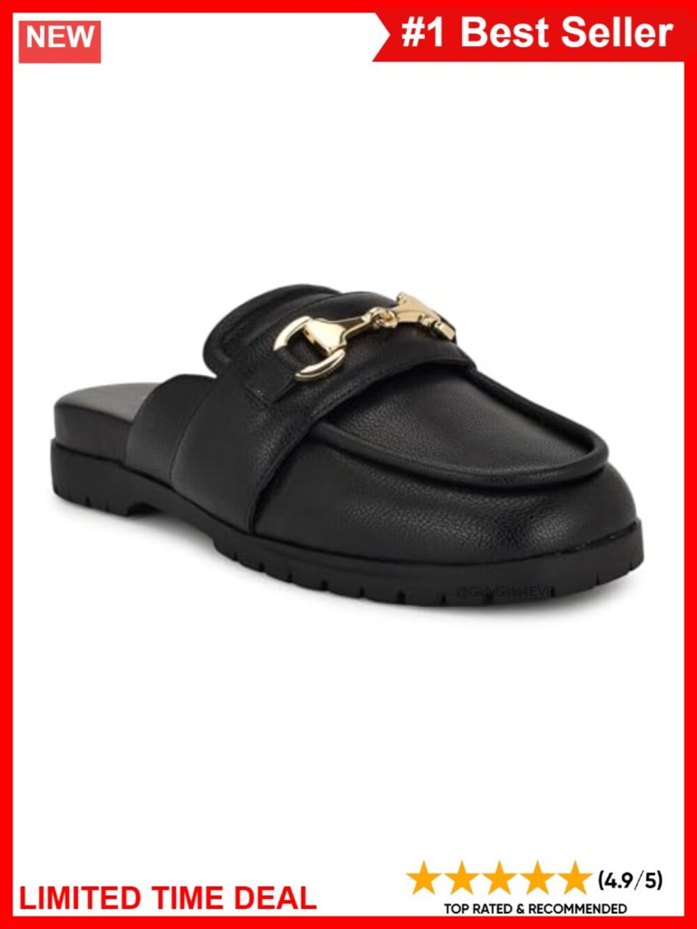 Nine West Kunne Faux Leather Slip-On Mule Loafers with Gold Horsebit